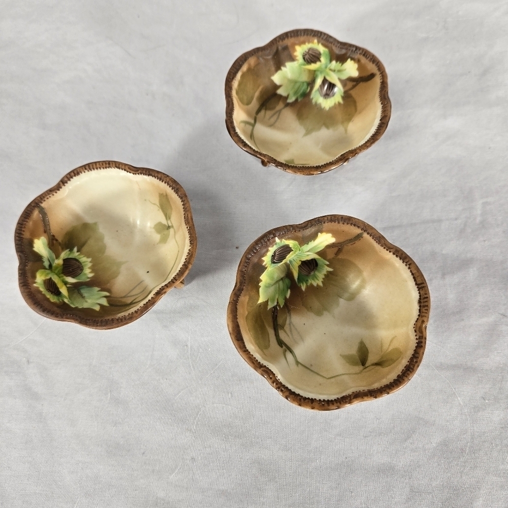 Lot of 3 Hand Painted Nippon Japan Footed Nut Bowls
